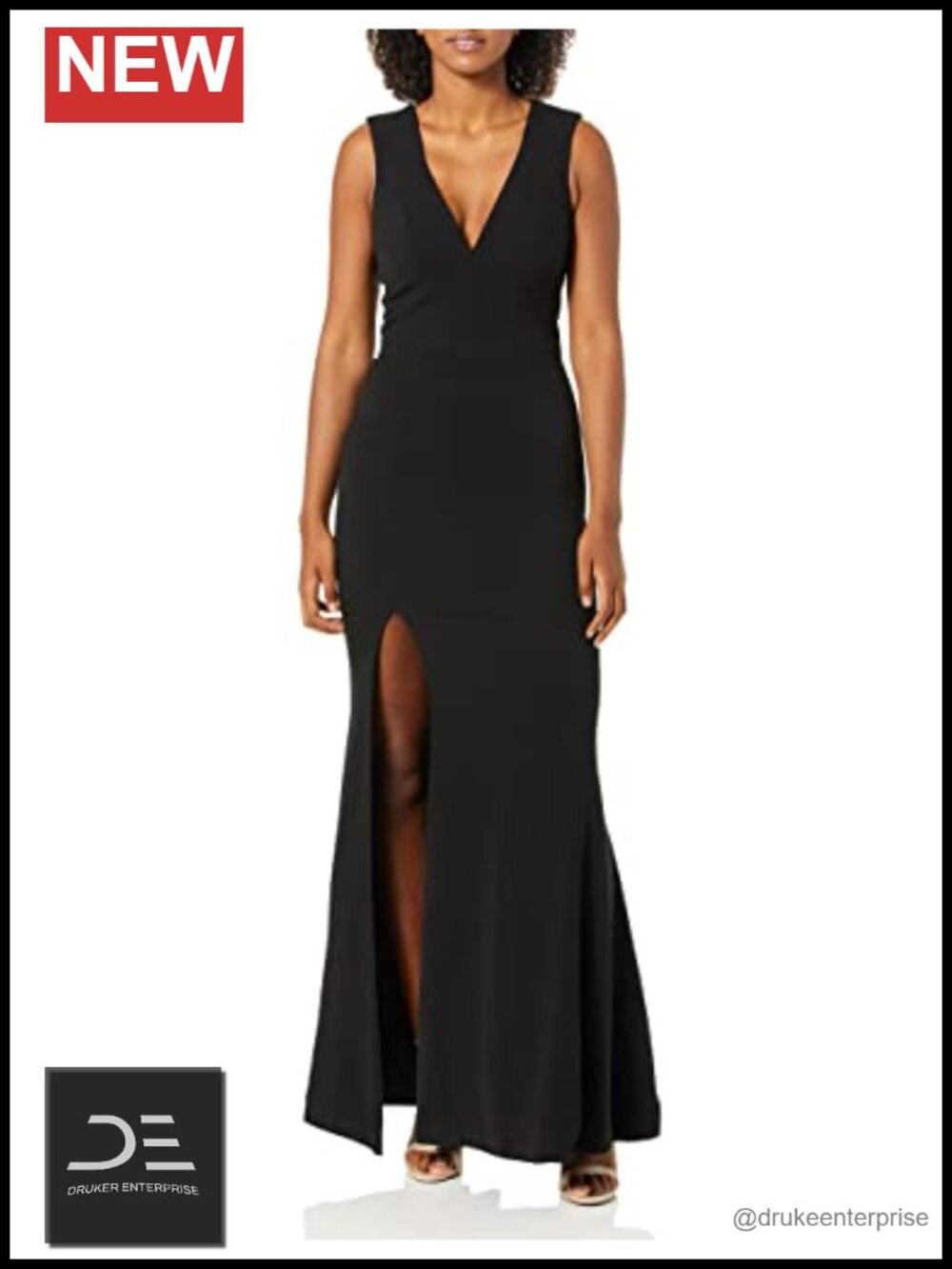 Plunging V-Neck Mermaid Gown Thick Strap Stretch Crepe Formal Dress